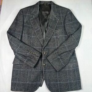 Vintage Barrister For Raleighs 100% Camel Hair Houndstooth Plaid Blazer Mens 44R